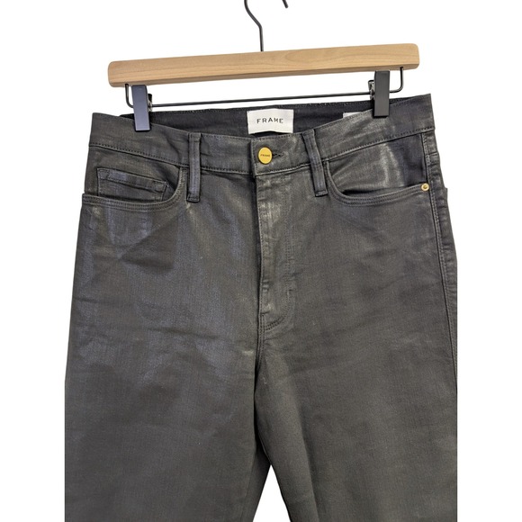 FRAME Le Sylvie Coated High Rise Slim Leg Jeans Edgy Alternative Sexy Black 31 - Picture 5 of 8